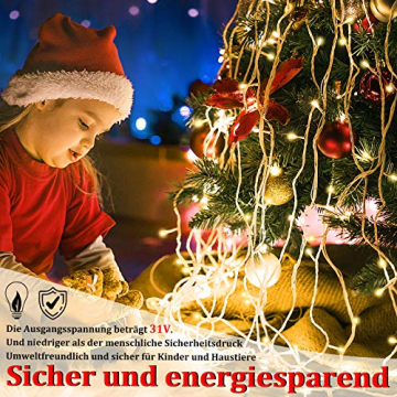 UISEBRT LED Lichterkette Lichtervorhang 10m für Außen Innen - 400 LEDs Warmweiß Lichterkettenvorhang mit 8 Modi, IP44 Wasserfest für Weihnachten Halloween Party Garten (10m, Eisregen Lichterkette) - 3