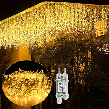UISEBRT LED Lichterkette Lichtervorhang 10m für Außen Innen - 400 LEDs Warmweiß Lichterkettenvorhang mit 8 Modi, IP44 Wasserfest für Weihnachten Halloween Party Garten (10m, Eisregen Lichterkette) - 1