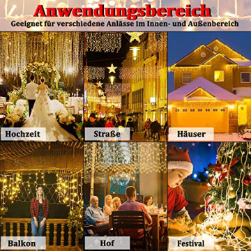 UISEBRT LED Lichterkette Lichtervorhang 10m für Außen Innen - 400 LEDs Warmweiß Lichterkettenvorhang mit 8 Modi, IP44 Wasserfest für Weihnachten Halloween Party Garten (10m, Eisregen Lichterkette) - 5