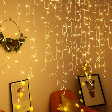 UISEBRT LED Lichterkette Lichtervorhang 10m für Außen Innen - 400 LEDs Warmweiß Lichterkettenvorhang mit 8 Modi, IP44 Wasserfest für Weihnachten Halloween Party Garten (10m, Eisregen Lichterkette) - 8