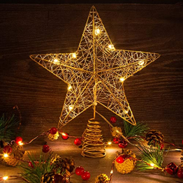 Weihnachtsbaumspitze 10 LED warme Lichter 10 Zoll Rustikales Bauernhaus Metall Xmas Treetop Star für Christbaumschmuck - 1