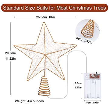 Weihnachtsbaumspitze 10 LED warme Lichter 10 Zoll Rustikales Bauernhaus Metall Xmas Treetop Star für Christbaumschmuck - 5