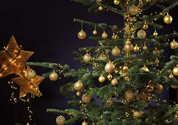 WOMA Christbaumkugeln Set in 19 weihnachtlichen Farben - 111er Set Weihnachtskugeln Gold aus Kunststoff + Baumspitze - Gold, Silber, Rot & Kupfer UVM - Weihnachtsbaum Deko & Christbaumschmuck - 4