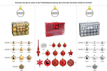WOMA Christbaumkugeln Set in 19 weihnachtlichen Farben - 111er Set Weihnachtskugeln Gold aus Kunststoff + Baumspitze - Gold, Silber, Rot & Kupfer UVM - Weihnachtsbaum Deko & Christbaumschmuck - 5