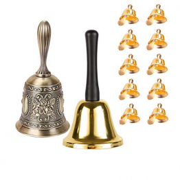 Xumier 12pcs Handglocke groß laut Traditionelle Handgriff-Service-Rufglocke Metalltee Tischglocke Bronze Tone Glocken rezeptionsklingel tischklingel Weihnachtsglocke,grüne Bronze+Gold+10 Hornglocken - 1