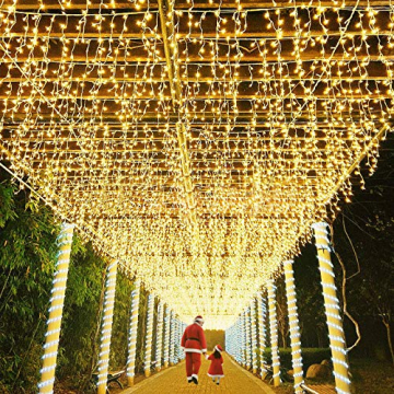 YRHome 15m Lichterkette LED Eisregen Lichtervorhang 600 LEDs Warmweiß Regenkette 8 Modi IP44 für Weihnachten Hochzeit Halloween Party Weihnachtsdeko Innen und Außen - 1