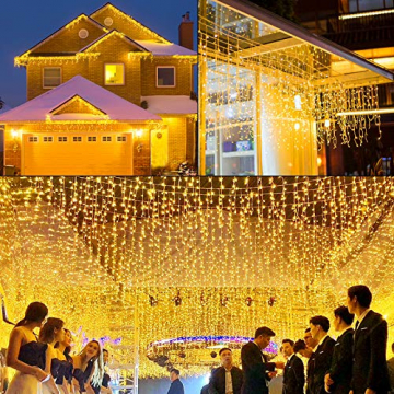 YRHome 15m Lichterkette LED Eisregen Lichtervorhang 600 LEDs Warmweiß Regenkette 8 Modi IP44 für Weihnachten Hochzeit Halloween Party Weihnachtsdeko Innen und Außen - 7