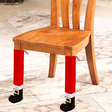 4 PCS Santa Claus and Elf Christmas Chair Cover Decoration, Shoe Boots Leg Novelty Table and Chair Leg Cover Santa Claus Foot, Christmas Stretch Dining Chair Cover Stretch Detachable Protective Cover - 4