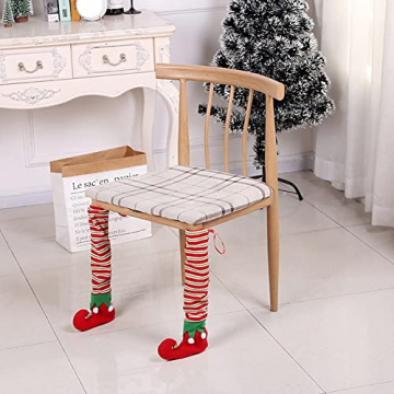 4 PCS Santa Claus and Elf Christmas Chair Cover Decoration, Shoe Boots Leg Novelty Table and Chair Leg Cover Santa Claus Foot, Christmas Stretch Dining Chair Cover Stretch Detachable Protective Cover - 5