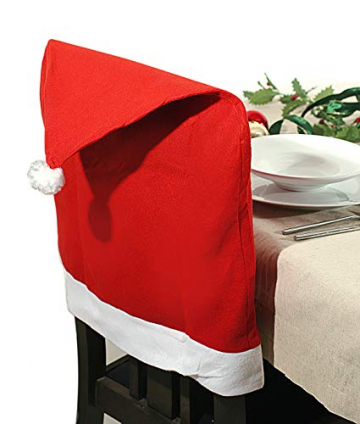 6er Set Stuhlhusse Überzug Stuhlüberzug Stuhl Husse rot für Weihnachten Advent Überzieher Stuhl Deko Dekoration - 1