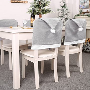 BE-STRONG Waschbare Wiederverwendbare Stuhlrückenbezüge, grau Weihnachtsdekor Esszimmerstuhlschoner, weiche Xmas Stuhlrückenbezüge, zum Dekorieren von Weihnachten,2pcs - 1