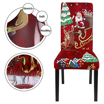 Loozykit Weihnachten Stuhlhussen 4er/6er Set Stretch Stuhlbezug Universal Moderne Xmas Festlich Stuhl Husse Dekoration Protector Strech Chair Cover für Esszimmer Party Banquet Restaurant (Rot-2, 6pcs) - 3