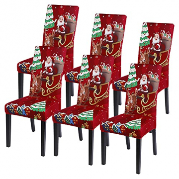 Loozykit Weihnachten Stuhlhussen 4er/6er Set Stretch Stuhlbezug Universal Moderne Xmas Festlich Stuhl Husse Dekoration Protector Strech Chair Cover für Esszimmer Party Banquet Restaurant (Rot-2, 6pcs) - 1