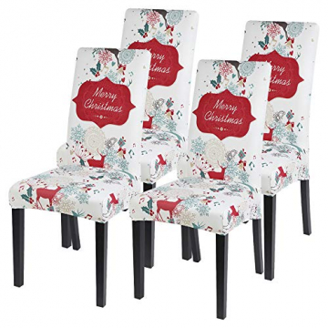Shujin Universal Stretch Weihnachten 4er/6er Set Stuhlhussen Abnehmbare Stuhlbezug Sitz Stuhl Esszimmer überzug Abdeckungen für Husse Hotel Party Bankett(#1 Weihnachtsmuster,4er) - 1
