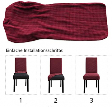 Stuhlhussen 4er Set Stuhlbezug plüsch Stretch Schonbezug Für Stühle Abnehmbare Waschbar Elastische Stuhlschutzbezüge Universal Esszimmer Esszimmerstühle Hochzeit Partys Deko (Weinrot, 4 Stück) - 2