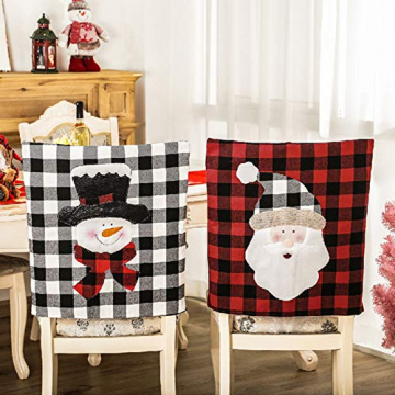 SUREH Buffalo Karierte Weihnachtsstuhlhussen Set von 4 schwarzen Schneemann-Stuhlrückenbezügen Stoff Weihnachten Stuhlhussen für Weihnachten Küche Esszimmer Dekor - 7
