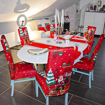 Vertvie Weihnachten Stuhlhussen 1er/2er/4er/6er Set Stretch Stuhlbezug Universal Moderne Xmas Festlich Husse Dekoration Protector Chair Cover Party Restaurant (4er Set, Weihnachten 3) - 2