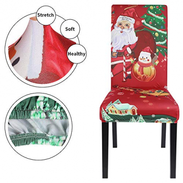 Vertvie Weihnachten Stuhlhussen 1er/2er/4er/6er Set Stretch Stuhlbezug Universal Moderne Xmas Festlich Husse Dekoration Protector Chair Cover Party Restaurant (4er Set, Weihnachten 3) - 3