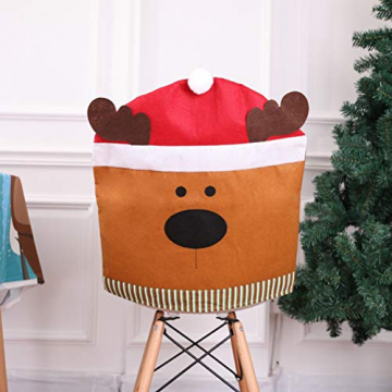 VOSAREA Weihnachtsmann Stuhlhussen Stuhlbezug Christmas Chair Cover Stuhlhusse mütze (Rentier) - 2