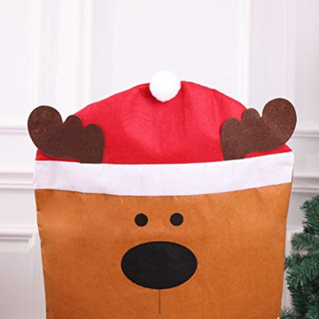 VOSAREA Weihnachtsmann Stuhlhussen Stuhlbezug Christmas Chair Cover Stuhlhusse mütze (Rentier) - 3