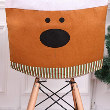 VOSAREA Weihnachtsmann Stuhlhussen Stuhlbezug Christmas Chair Cover Stuhlhusse mütze (Rentier) - 4