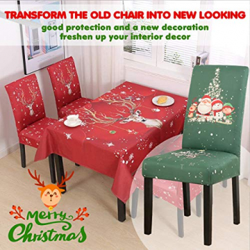 Weihnachten Stuhlhussen 1er 2er 4er 6er Set Xmas Weihnachtlich Stuhlüberzug Universal Stretch Stuhlbezüge Abnehmbar Waschbar Weihnachten Stuhlbezug für Esszimmer Party Banquet (D, 6er set) - 2