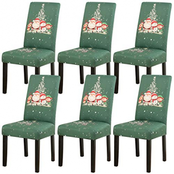 Weihnachten Stuhlhussen 1er 2er 4er 6er Set Xmas Weihnachtlich Stuhlüberzug Universal Stretch Stuhlbezüge Abnehmbar Waschbar Weihnachten Stuhlbezug für Esszimmer Party Banquet (D, 6er set) - 1