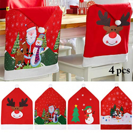 Weihnachten Stuhlhussen, Justdolife Stuhlhussen 4 Stück Weihnachten Stuhlhussen Stuhlbezug Nikolausmütze Stuhlüberzug Nikolaus Hut Stuhlabdeckung Küche Stuhldeko Ornament Weihnachtsdeko Party Supplies - 1