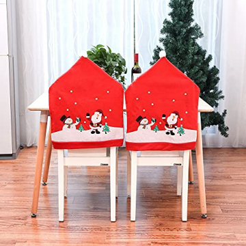 Weihnachtsstuhlbezug, walenbily 6 Stück Weihnachtsdeko Dining Stuhlhusse Santa Claus Bedruckt Weihnachtsmann, Schneemann 60x49cm für Stuhlabdeckung im weihnachtlichen - 5