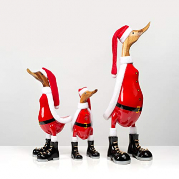 Rikmani - Holzfigur Santa Ente Weihnachten - Handgefertigte Dekoration aus Holz Geschenk Figur Set - 1