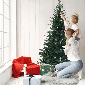 Urhome Künstlicher Weihnachtsbaum mit Ständer Nordmanntanne - 220 cm hoher Christbaum Dekobaum PVC Kunstbaum Tannenbaum Schnellaufbau Klappsystem Baum für Weihnachten - 7