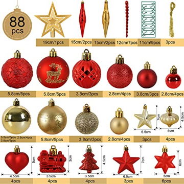 YILEEY Weihnachtskugeln Weihnachtsdeko Set Rot und Gold 88 STK in 21 Farben, Kunststoff Weihnachtsbaumkugeln Box mit Aufhänger Christbaumkugeln Plastik Bruchsicher, Weihnachtsbaumschmuck, MEHRWEG - 2