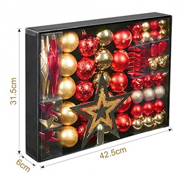YILEEY Weihnachtskugeln Weihnachtsdeko Set Rot und Gold 88 STK in 21 Farben, Kunststoff Weihnachtsbaumkugeln Box mit Aufhänger Christbaumkugeln Plastik Bruchsicher, Weihnachtsbaumschmuck, MEHRWEG - 3
