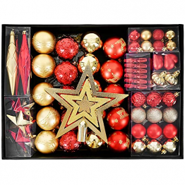 YILEEY Weihnachtskugeln Weihnachtsdeko Set Rot und Gold 88 STK in 21 Farben, Kunststoff Weihnachtsbaumkugeln Box mit Aufhänger Christbaumkugeln Plastik Bruchsicher, Weihnachtsbaumschmuck, MEHRWEG - 1