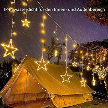 12 Sterne 138 LEDs Lichterkette, 2.3m Lichtervorhang Warmweiß Weihnachtsbeleuchtung Innen/Außen Sternenvorhang 8 Modi Für Innen Außen, Weihnachten, Party, Deko, Hochzeit, Halloween - 2