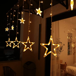 12 Sterne 138 LEDs Lichterkette, 2.3m Lichtervorhang Warmweiß Weihnachtsbeleuchtung Innen/Außen Sternenvorhang 8 Modi Für Innen Außen, Weihnachten, Party, Deko, Hochzeit, Halloween - 1