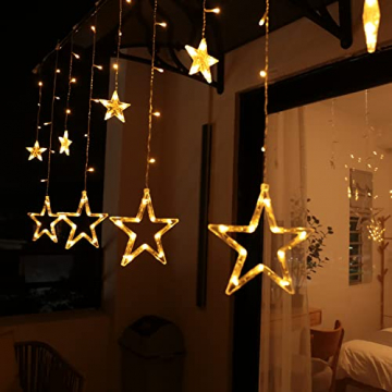 12 Sterne 138 LEDs Lichterkette, 2.3m Lichtervorhang Warmweiß Weihnachtsbeleuchtung Innen/Außen Sternenvorhang 8 Modi Für Innen Außen, Weihnachten, Party, Deko, Hochzeit, Halloween - 1