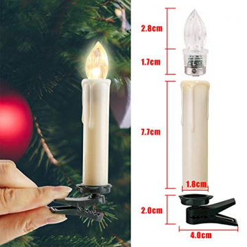 20-60er Weinachten LED Kerzen Weihnachtsbeleuchtung Lichterkette Kerzen kabellos Weihnachtskerzen Weihnachtsbaum Kerzen mit Fernbedienung kabellos Baumkerzen(milchweisse Hülle, 20er) - 5