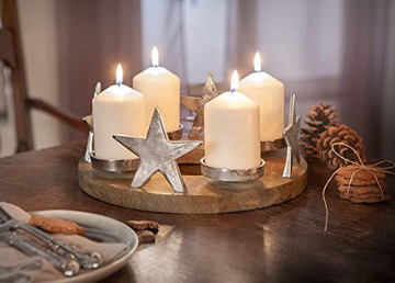 Adventskranz Silbersterne aus Holz & Alu, Tischkranz mit 4 Kerzenhaltern - 1