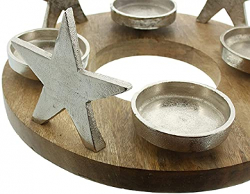 Adventskranz Silbersterne aus Holz & Alu, Tischkranz mit 4 Kerzenhaltern - 4