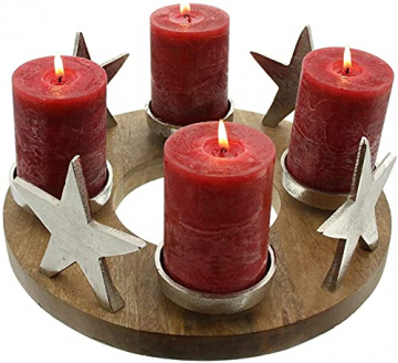 Adventskranz Silbersterne aus Holz & Alu, Tischkranz mit 4 Kerzenhaltern - 5
