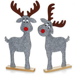 com-four® 2X dekorativer Aufsteller für Weihnachten - Rentier aus Filz mit stabilem Standfuß aus Holz - Rentierfigur als Weihnachtsdeko [Auswahl variiert] (02 Stück Rentier 54cm grau) - 1