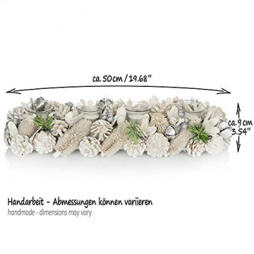COM-FOUR® Adventskranz länglich, Kerzenständer Weihnachten für 4 Kerzen, Kerzenhalter, Adventsgesteck, XL Adventskerzenhalter, Kerzenleiste als Tischdeko (mit Glitzer - weiß) - 5