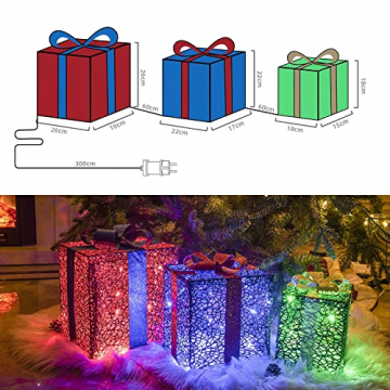 DELICHTER LED Weihnachtsdeko, 3× Rot/Grün/Blau Geschenkbox mit schleifen Weihnachtsbeleuchtung für Innen,zimmer,Wohnung beim Tannenbaum - 2