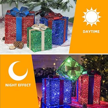 DELICHTER LED Weihnachtsdeko, 3× Rot/Grün/Blau Geschenkbox mit schleifen Weihnachtsbeleuchtung für Innen,zimmer,Wohnung beim Tannenbaum - 3