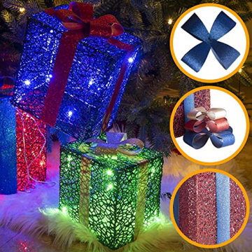 DELICHTER LED Weihnachtsdeko, 3× Rot/Grün/Blau Geschenkbox mit schleifen Weihnachtsbeleuchtung für Innen,zimmer,Wohnung beim Tannenbaum - 4
