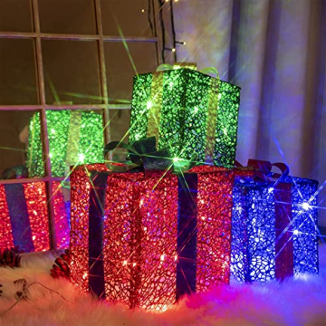 DELICHTER LED Weihnachtsdeko, 3× Rot/Grün/Blau Geschenkbox mit schleifen Weihnachtsbeleuchtung für Innen,zimmer,Wohnung beim Tannenbaum - 6