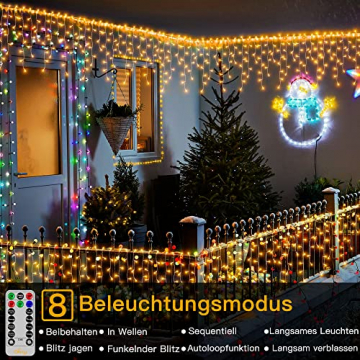 Eisregen Lichterkette außen 12m Ollny 486LEDs 81 Saiten Weihnachtsbeleuchtung außen Warmweiß IP44 wasserdicht 8 Modi mit Fernbedienung Timer EU Stecker für Pavillon Balkon - 3