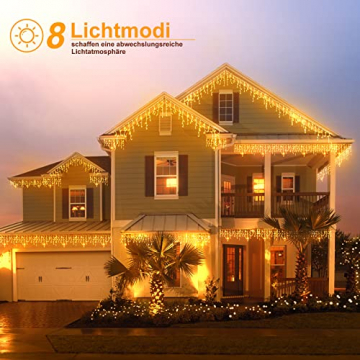 Eisregen Lichterkette Außen, 4m 240 LEDs Lichterketten Vorhang, 8 Modi Weihnachtsbeleuchtung, IP44 wasserdicht für Innen Außen Weihnachtsdeko, Schlafzimmer , Party, Balkon, Garten Deko(Warmweiß) - 3