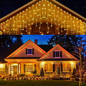Eisregen Lichterkette Außen, 4m 240 LEDs Lichterketten Vorhang, 8 Modi Weihnachtsbeleuchtung, IP44 wasserdicht für Innen Außen Weihnachtsdeko, Schlafzimmer , Party, Balkon, Garten Deko(Warmweiß) - 1